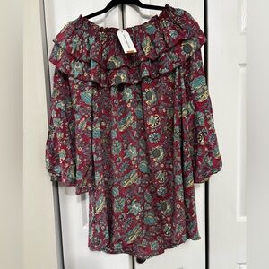 EARTHBOUND Floral Blouse - Burgundy and Teal